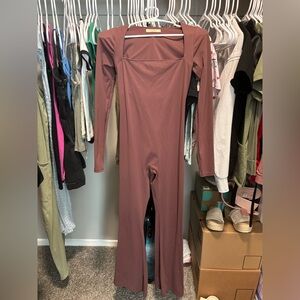 Long-Sleeve Brown Jumpsuit